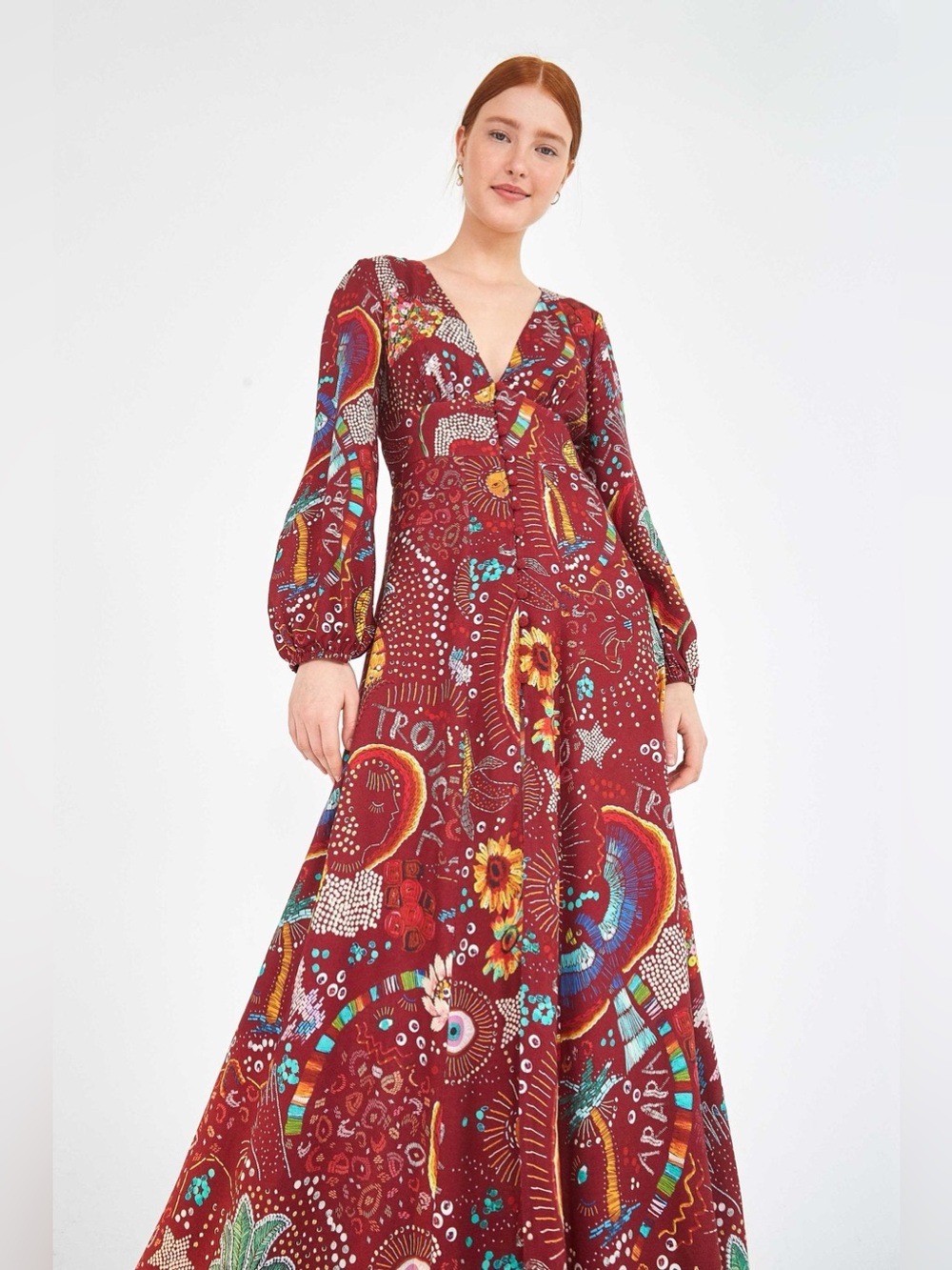 FARM Rio Burgundy Borogodo Maxi Dress, Women’s XS